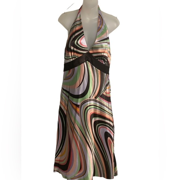 Laundry by Shelli Segal Women's Halter Silk Zip Side Midi Slip Dress Sz 10 - Picture 2 of 8